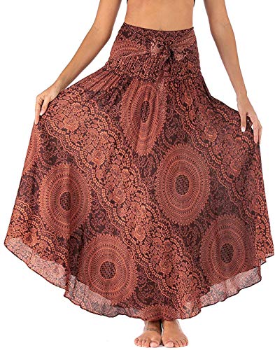 FEOYA Damen Bohemien Maxirock Bodenlang Strand Kleid Rock A-Linien Strandrock Urlaub Ethnischer Stil Gedruckter Lang Rock von FEOYA