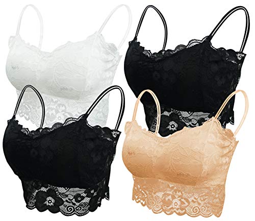FEOYA Damen Bustier Tops 4 Stück Spitzen Sport BH Dünn Gepolsterter Korsett Yoga Training Lace Bra Tank Top - Größe XXL(90D-95C) von FEOYA