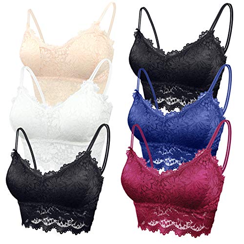 FEOYA Damen Bustier Tops 6 Stück Spitzen Sport BH Dünn Gepolsterter Korsett Yoga Training Lace Bra Tank Top - Größe L(80D-85D) von FEOYA