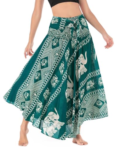 FEOYA Damen Chiffon Bohemien Maxirock Lang Gedruckter Rock Verstellbares Riemen Kleid Freizeit Urlaub Sommerrock Strandkleider - Muster 14 von FEOYA