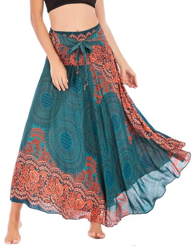 FEOYA Damen Chiffon Bohemien Maxirock Verstellbares Riemen Kleid Freizeit Urlaub Sommerrock Strandkleider Lang Gedruckter Rock - Muster 2 von FEOYA