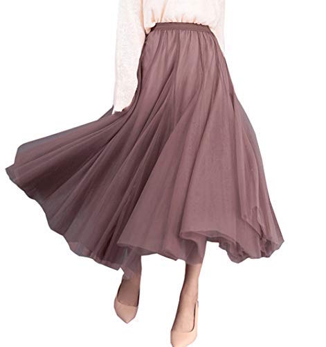 FEOYA Langer Chiffonrock für Damen, einfarbig, elastisch, hohe Taille, rot, Einheitsgröße von FEOYA