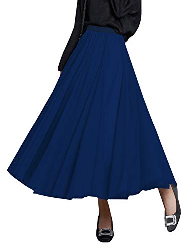FEOYA Damen Chiffon-Röcke, einfarbig, elastisch, hohe Taille Gr. One size, dunkelblau von FEOYA