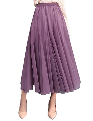 FEOYA Frauen Lange Chiffon Röcke Einfarbig Elastische Hohe Taille Rock Kleid, violett, Einheitsgröße von FEOYA