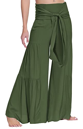 FEOYA Damen Culotte Leinen Weite Hose Sommerhose Schlaghose Elegante Hosen Palazzo Hose Sommerhose Hosenrock - L von FEOYA