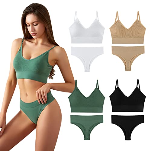 FEOYA Damen Dessous Sets mit Unterhose Rückenfrei BH Set Bustier ohne Bügel Soft Schlaf-BH Sets 4 Sets-C-Größe M von FEOYA