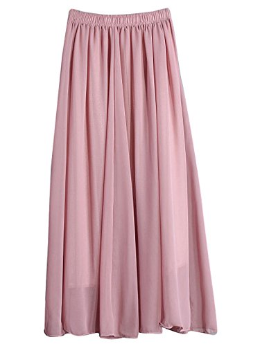 FEOYA Damen Doppelte Schicht Chiffon Rock Strandrock Einfarbig Plissee Maxirock Elastischer Taillen Langer Rock Faltenrock Sommerrock von FEOYA