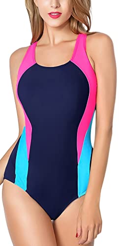 FEOYA Damen Einteilige Athletic Racerback Badeanzug Modest Sport Badeanzug A-Rosa L von FEOYA