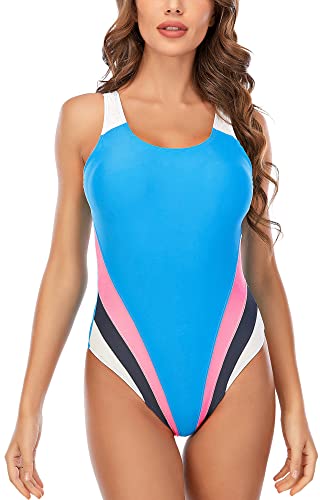 FEOYA Damen Einteilige Athletic Racerback Badeanzug Modest Sport Badeanzug B-Blauer See XL von FEOYA