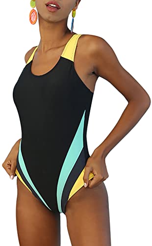 FEOYA Damen Einteilige Athletic Racerback Badeanzug Modest Sport Badeanzug B-Schwarz S von FEOYA