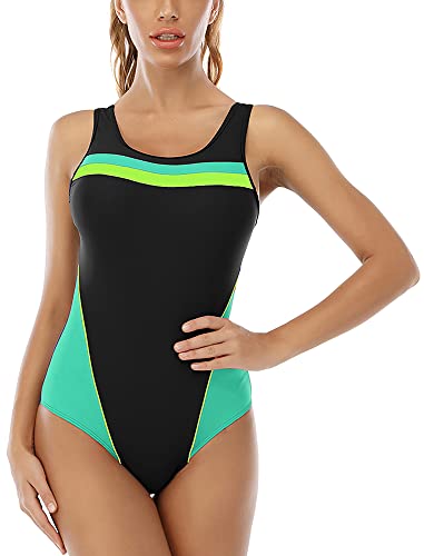 FEOYA Damen Einteilige Athletic Racerback Badeanzug Modest Sport Badeanzug C-Grün M von FEOYA