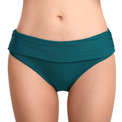 FEOYA Damen Faltig Bikinislip Slip Badeshorts Badeslip Bottom Unterteil Panty Höschen Hipster Brazilian Kurze Hose Rüsche Design Grün XL von FEOYA