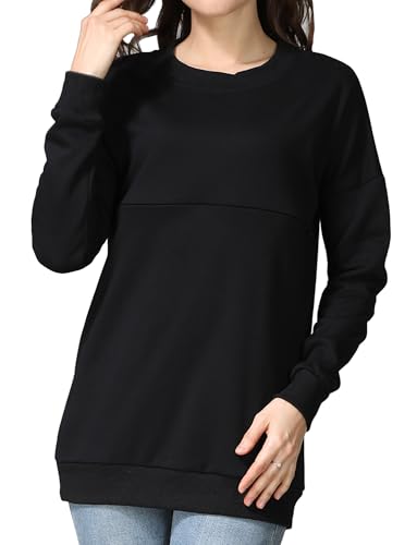 FEOYA Damen Fleece Stilloberteile Baumwolle Rundhals Stilltop Einfarbig Sweatshirt zum Stillen Winter Langarm Stillkleidung für Stillen S von FEOYA