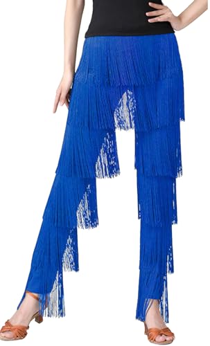 FEOYA Damen Fransenhose Latein Tango Rumba Tanzhose mit Quaste Fitness Sporthose Trainingshose Performance Kostüm Tag 2XL= EU XL von FEOYA