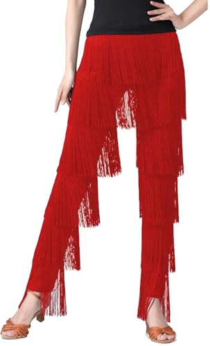 FEOYA Damen Fransenhose Latein Tango Rumba Tanzhose mit Quaste Fitness Sporthose Trainingshose Performance Kostüm Tag 4XL= EU 3XL von FEOYA