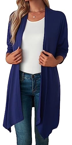 FEOYA Damen Gestrickt Langarmshirt Open Front Cardigan Weiche Leichte Strickjacke Basic Solid Schulterjacke Größe XXL-Navy von FEOYA