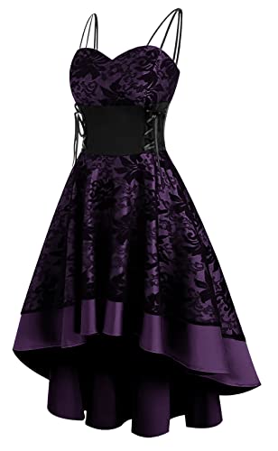 FEOYA Damen Gothic Trägerloses Kleid Mittelalterliches Kleid Abendkleid Vintage Spitze Steampunk Kostüm Halloween Karneval Verkleidungen Lila S von FEOYA
