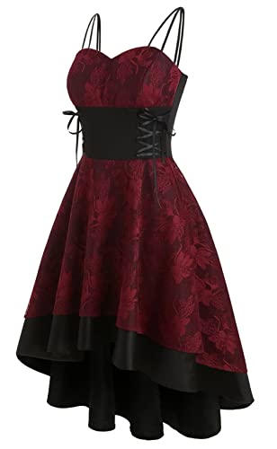 FEOYA Damen Gothic Trägerloses Kleid Mittelalterliches Kleid Abendkleid Vintage Spitze Steampunk Kostüm Halloween Karneval Verkleidungen Rot M von FEOYA