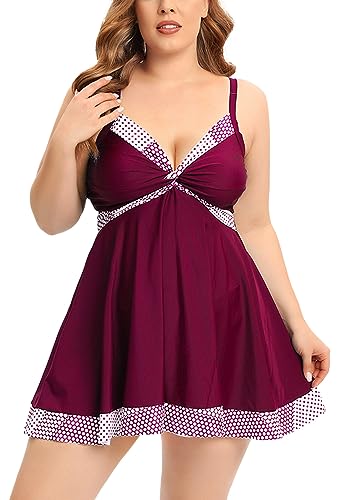 FEOYA Damen Große Größen Badekleid Bauchkontrolle Badekleid mit Shorts Verstellbare Träger Badebekleidung B4 4XL von FEOYA