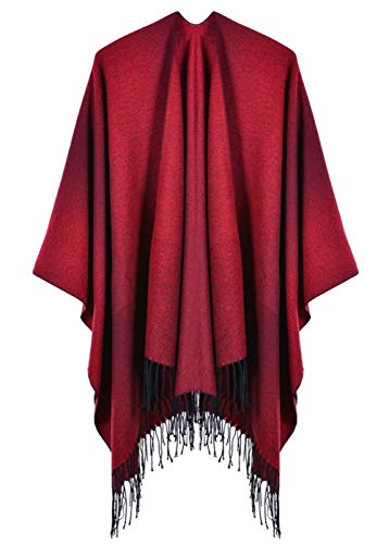 FEOYA Damen Großer Tartan Poncho Gemütlicher Umhangmantel Großer warmer Schal, der breiten, dicken Schal öffnet von FEOYA