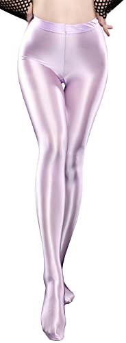 FEOYA Damen High Waisted Leggings Shiny Dance Tights Leggings Wet Look Shiny Metallic Stretch Leggings Schimmernde Shaping Dance Strumpfhose Wet Look Hose Lila L von FEOYA