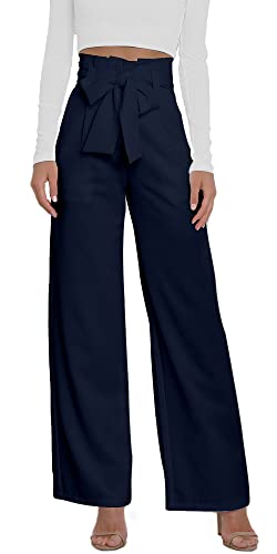 FEOYA Damen Hose Anzughose Elegant Hohe Taille Freizeit Hose Lose Weite Bein Hose L von FEOYA