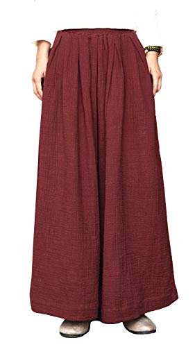 FEOYA Damen Hose Pilateshose Yogahose Elastische Bund Haremshose Pumphose Aladinhose Pluderhose Weite Leinenhose Ballonhose Schlabberhose Casuale Elegante Hose mit Taschen-Weinrot-Größe L von FEOYA