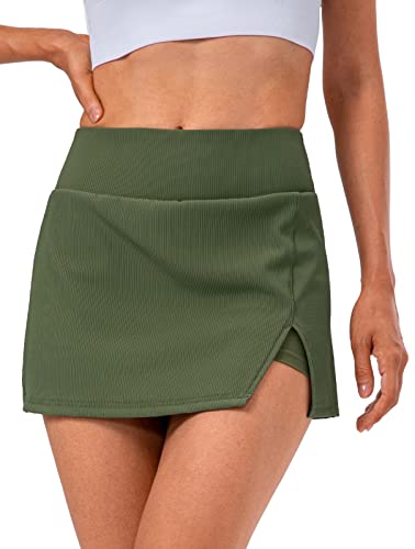 FEOYA Damen Hosenrock Sommer Sportrock 2 in 1 Tennisrock Slim Fit Sport Skirt mit Unter Shorts Herstellergröße L/DE Größe 38 - B-Grün von FEOYA