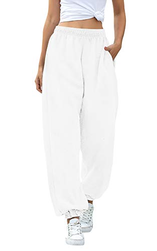 FEOYA Damen Jogginghose Weiß Loose Fit High Waist Freizeithose Sporthose Lang Sweathose Sweatpants Damen Baumwolle Trainingshose Fitness mit Taschen L FEOYA Damen Jogginghose Weiß Loose Fit High Waist Freizeithose Sporthose Lang Sweathose Sweatpants Damen Baumwolle Trainingshose Fitness mit Taschen L von FEOYA
