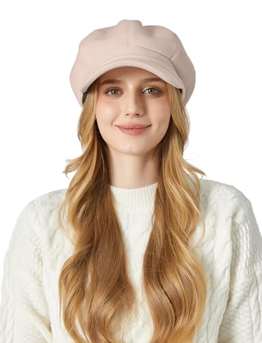 FEOYA Damen Klassisch Ballonmütze Newsboy Cap Schirmmütze Vintage Herbst Winter Barett Kappe Maler Mütz Beige von FEOYA