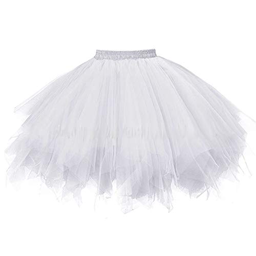 FEOYA Damen Kurz Retro Rock Hohe Taille Tüllrock Ballett Blase Petticoat 50er Tutu Crinoline Minirock Reifrock Weiß von FEOYA