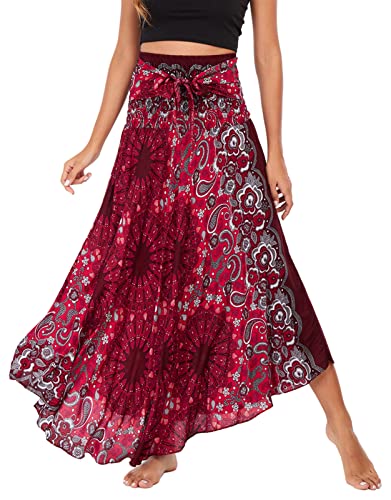 FEOYA Damen Lang Boho Rock Dehnbar Riemen Kleid Verstellbar Maxirock Freizeit Urlaub Sommer Strand Kleider - Muster 49 von FEOYA