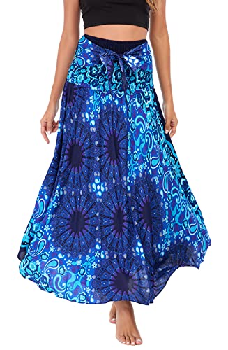 FEOYA Damen Lang Boho Rock Dehnbar Riemen Kleid Verstellbar Maxirock Freizeit Urlaub Sommer Strand Kleider - Muster 50 von FEOYA