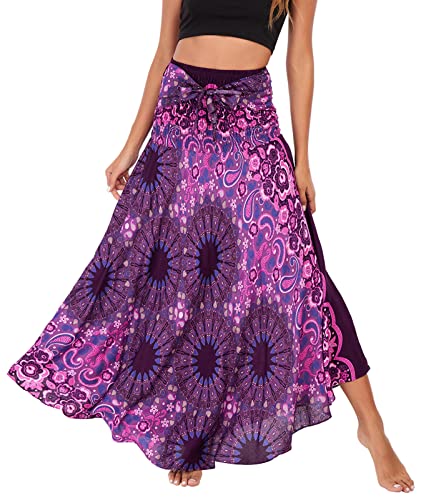 FEOYA Damen Lang Boho Rock Dehnbar Riemen Kleid Verstellbar Maxirock Freizeit Urlaub Sommer Strand Kleider - Muster 51 von FEOYA