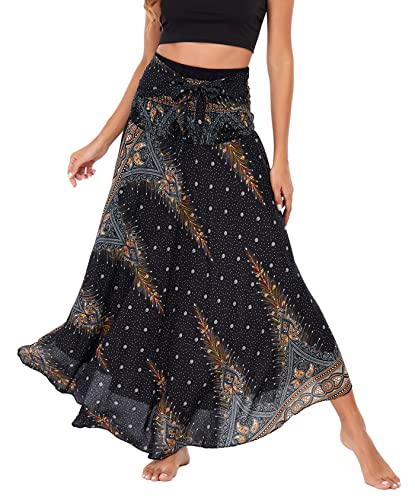 FEOYA Damen Lang Boho Rock Dehnbar Riemen Kleid Verstellbar Maxirock Freizeit Urlaub Sommer Strand Kleider - Muster 52 von FEOYA