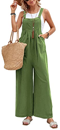 FEOYA Damen Latzhose Loose Bib Pants Overall Ärmellose Baggy Sommer Jumpsuits Lässige lange Hosen Playsuit mit Taschen Grün 3XL von FEOYA