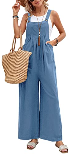 FEOYA Damen Latzhose Sommer Baggy Jumpsuit Trägerhose Beiläufig Weit Geschnittene Playsuit Hose mit Tasche Blau M von FEOYA