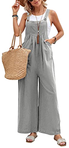 FEOYA Damen Latzhose Sommer Baggy Jumpsuit Trägerhose Beiläufig Weit Geschnittene Playsuit Hose mit Tasche Grau S von FEOYA