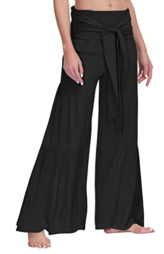 FEOYA Damen Leinen Weite Hose Casual Damen Hose Hohe Taille Weite Beine Freizeithose Sommerhosen Damen weites Bein Lang - S von FEOYA