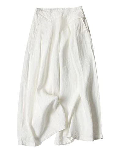 FEOYA Damen Leinen Weite Hose Casual Damen Hose Hohe Taille Weite Beine Freizeithose Sommerhosen Damen weites bein Lang - XXL von FEOYA