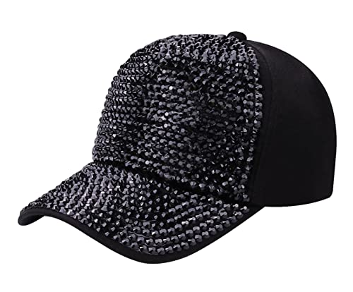 FEOYA Damen Männer Baseballkappe Nieten Strass Kristalle Mützen Einstellbare Shiny Bling Casual Sports Cap Atmungsaktive Sonnenhüte Schwarz von FEOYA