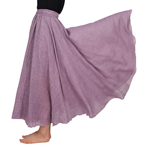 FEOYA Damen Maxi Rock Frauen Baumwolle Leinen Double Layer Elastische Taille Plissee Retro Lang Rock von FEOYA