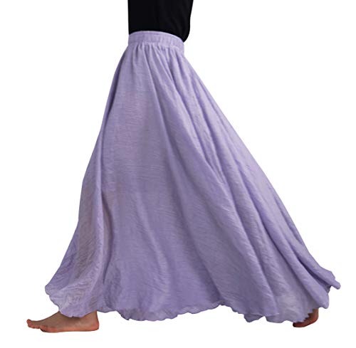 FEOYA Damen Maxi Rock Frauen Baumwolle Leinen Double Layer Elastische Taille Plissee Retro Lang Rock von FEOYA