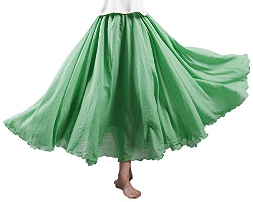 FEOYA Damen Maxirock Baumwolle Leinen Rock Elastische Taille Rock Plissee Retro Langrock Faltenrock Sommerrock Strand Festlich Freizeit von FEOYA