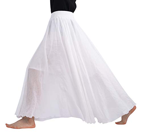 FEOYA Damen Maxirock Baumwolle Leinen Rock Elastische Taille Rock Plissee Retro Langrock Faltenrock Sommerrock Strand Festlich Freizeit von FEOYA