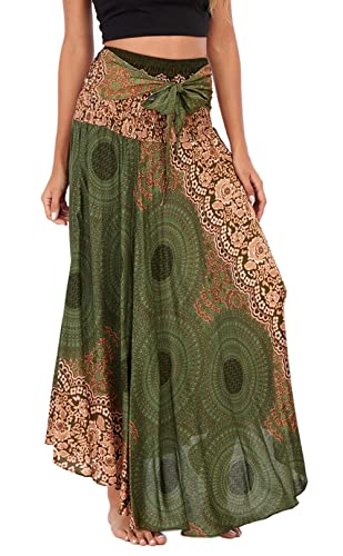 FEOYA Damen Maxirock Böhmischen Einheitsgröße Lange Rock Floral Rock Elastische Taille Verstellbares Kleid Sommerrock Boho Blumenmuster Strandrock Tanzrock Bauchtanz Bohemien Strandkleider 05 von FEOYA