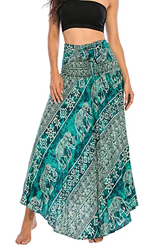 FEOYA Damen Maxirock Böhmischen Einheitsgröße Lange Rock Floral Rock Elastische Taille Verstellbares Kleid Sommerrock Boho Blumenmuster Strandrock Tanzrock Bauchtanz Bohemien Strandkleider 30 von FEOYA