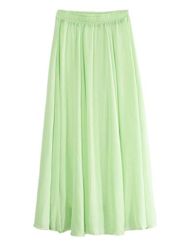 FEOYA Damen Maxirock Leinen Langrock Unifarben Faltenrock Sommerrock Elastische Taille Rock Plissee Retro Rock-Grün-90cm von FEOYA