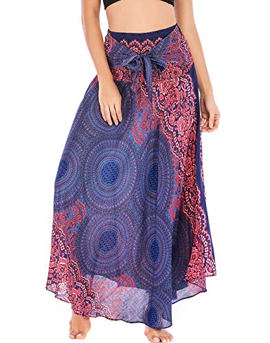 FEOYA Damen Maxirock Sommer Boho Kleid 2-in-1 Freizeit Urlaub Gedruckter Sommerrock Elastische Taille Lang Rock von FEOYA