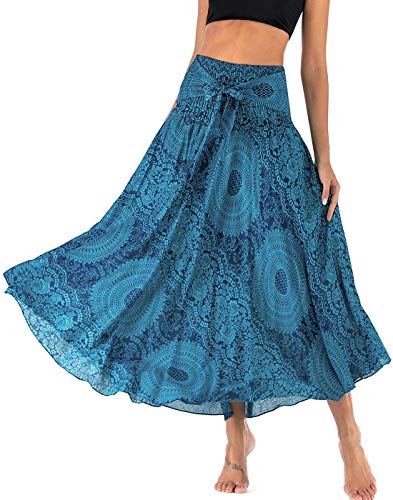 FEOYA Damen Maxirock Sommer Boho Kleid 2-in-1 Freizeit Urlaub Gedruckter Sommerrock Elastische Taille Lang Rock von FEOYA